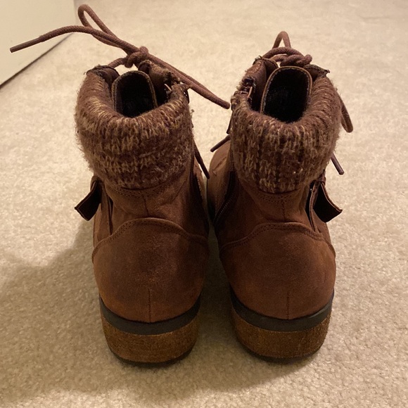 Skechers Dome Brown Combat Boots Size 9.5 Sweater Cuff Faux Leather - Picture 6 of 10